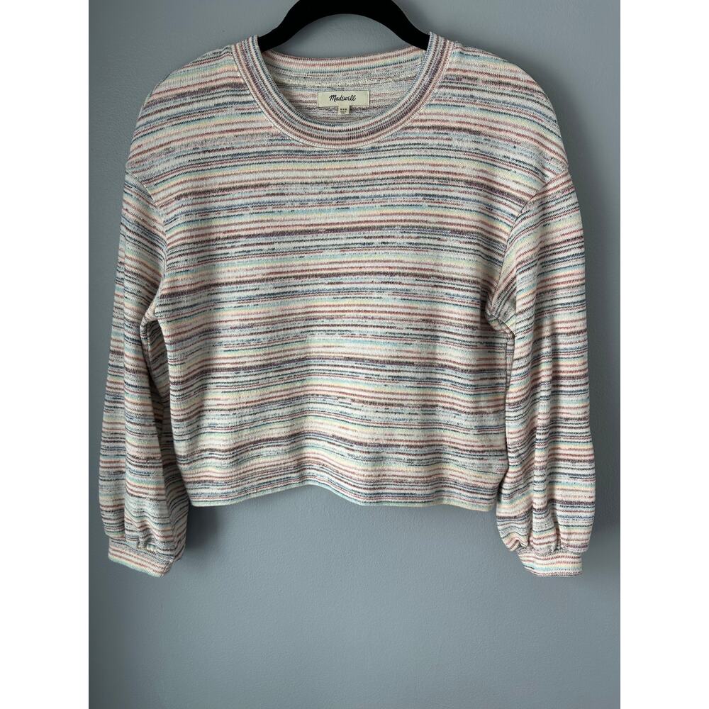 Madewell Bubble Sleeve Sweater Crop Crewneck Women XXS Rainbow Stripe
